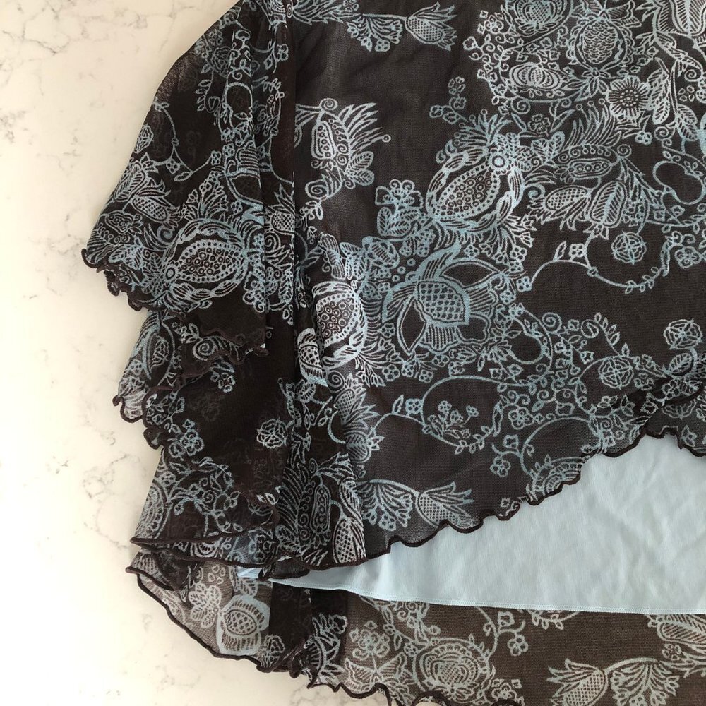 Mexx Sweet Pull On Lined Faux Wrap Floral Skirt Chocolate Brown + Blue Sz S NWT - Picture 4 of 15